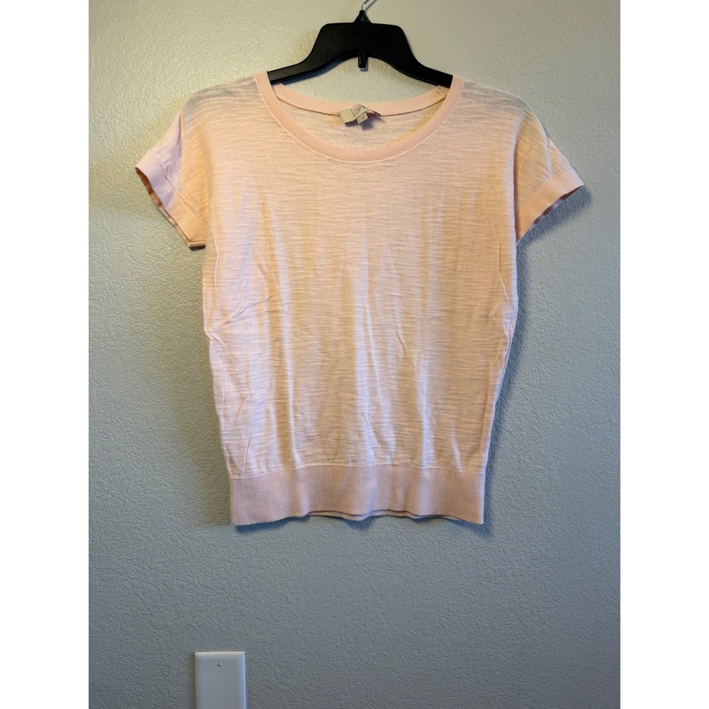 Loft Ann Taylor Peach Pink Short Sleeve Cotton Knit Sweater Size M